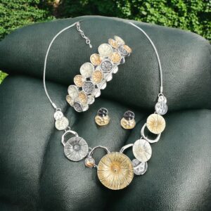 Pálma kék sárga színű bizsu tűzzománc nyaklánc szett