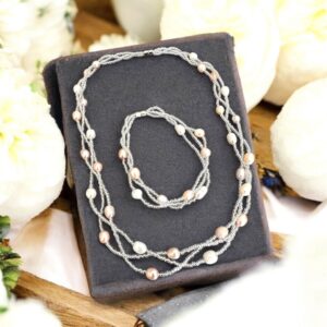 Ibolya rose gold színű tenyésztett gyöngy nyaklánc szett