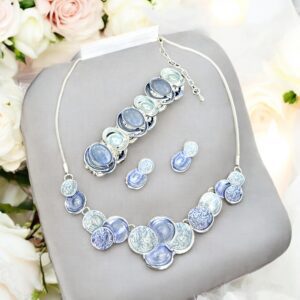 Frida kék színű bizsu tűzzománc nyaklánc szett