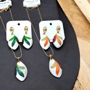 Tamara narancssárga színű bizsu tűzzománc nyaklánc szett