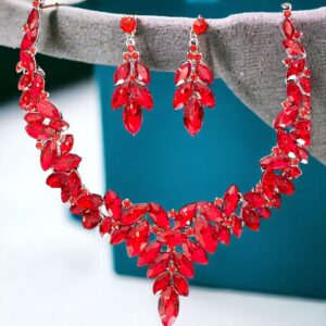 CINDERELLA piros színű gyönyörű bizsu alkalmi kristály nyaklánc szett