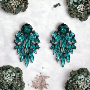 Athena méregzöld kristály köves bizsu fülbevaló esküvői ékszer