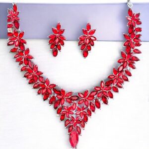 Nella VIRÁG piros színű gyönyörű bizsu alkalmi kristály nyaklánc szett