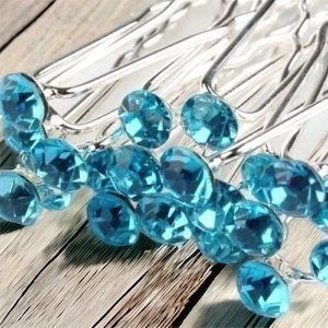 Alkalmi hajtű beszúrható türkiz kék pont kő esküvői hajdísz