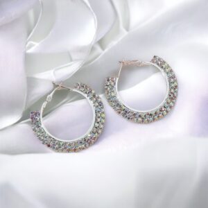 Sophia szivárvány színű 4 cm köves bizsu karika fülbevaló