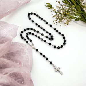 Ethan fekete kristályos rózsafüzér gyöngy ékszer