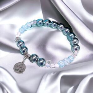 Életfa kék hematit gyöngy szerencse hozó ásvány karkötő