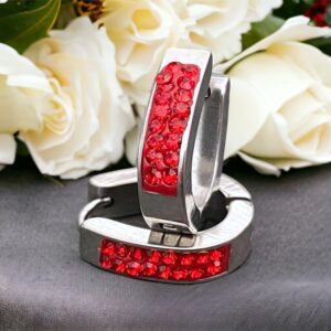 Kelly piros köves ezüst színű nemesacél fülbevaló