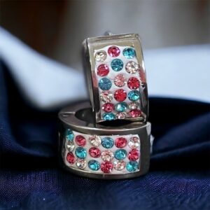 Kim kék-ezüst-rózsaszín köves ezüst színű nemesacél fülbevaló