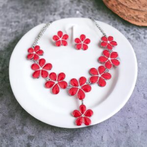 Flower piros színű bizsu nyaklánc szett