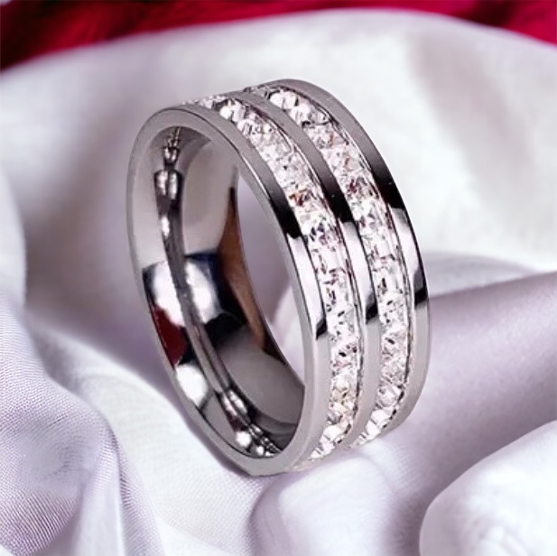Beki ezüst színű kristály köves nemesacél gyűrű - 17 mm