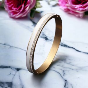 Anna ROSEGOLD-FEHÉR kerámia-nemesacél merev karkötő