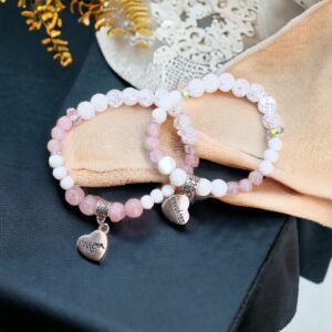 Anya-lánya tejkvarc-rózsakvarc páros karkötő páros ékszer