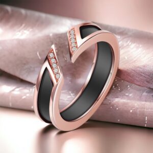 Karen Kerámia gyűrű cirkónium kövekkel FEKETE-ROSEGOLD