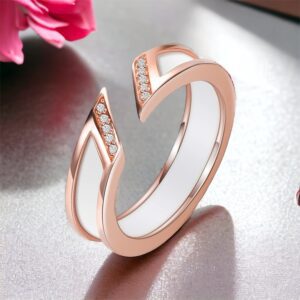 Karen Kerámia gyűrű cirkónium kövekkel FEHÉR-ROSEGOLD