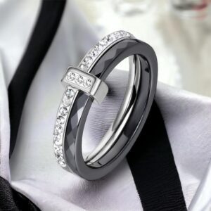 Paula Kerámia gyűrű cirkónium kövekkel FEKETE-EZÜST