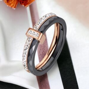 Paula Kerámia gyűrű cirkónium kövekkel FEKETE-ROSEGOLD