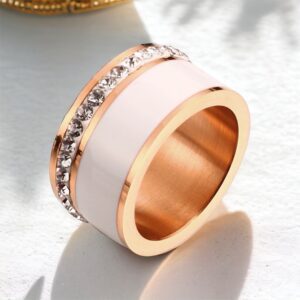 Milla kristály köves ROSEGOLD-FEHÉR  kerámia gyűrű