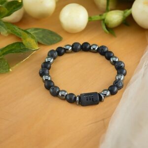 Fekete ónix-hematit-lávakő horoszkópos ásvány karkötő választható csillagjeggyel