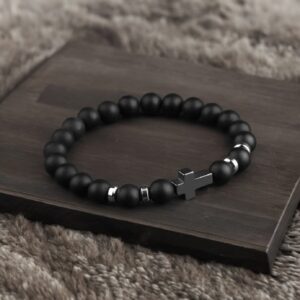 Kereszt matt fekete ónix szerencsehozó ásvány karkötő