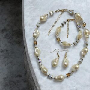 Dakota ekrü színű nemesacél nyaklánc SZETT