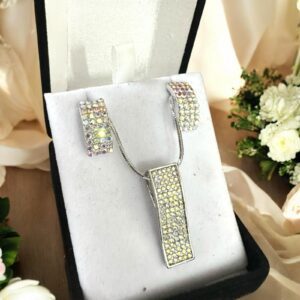 Zita szivárvány színű köves nemesacél nyaklánc SZETT